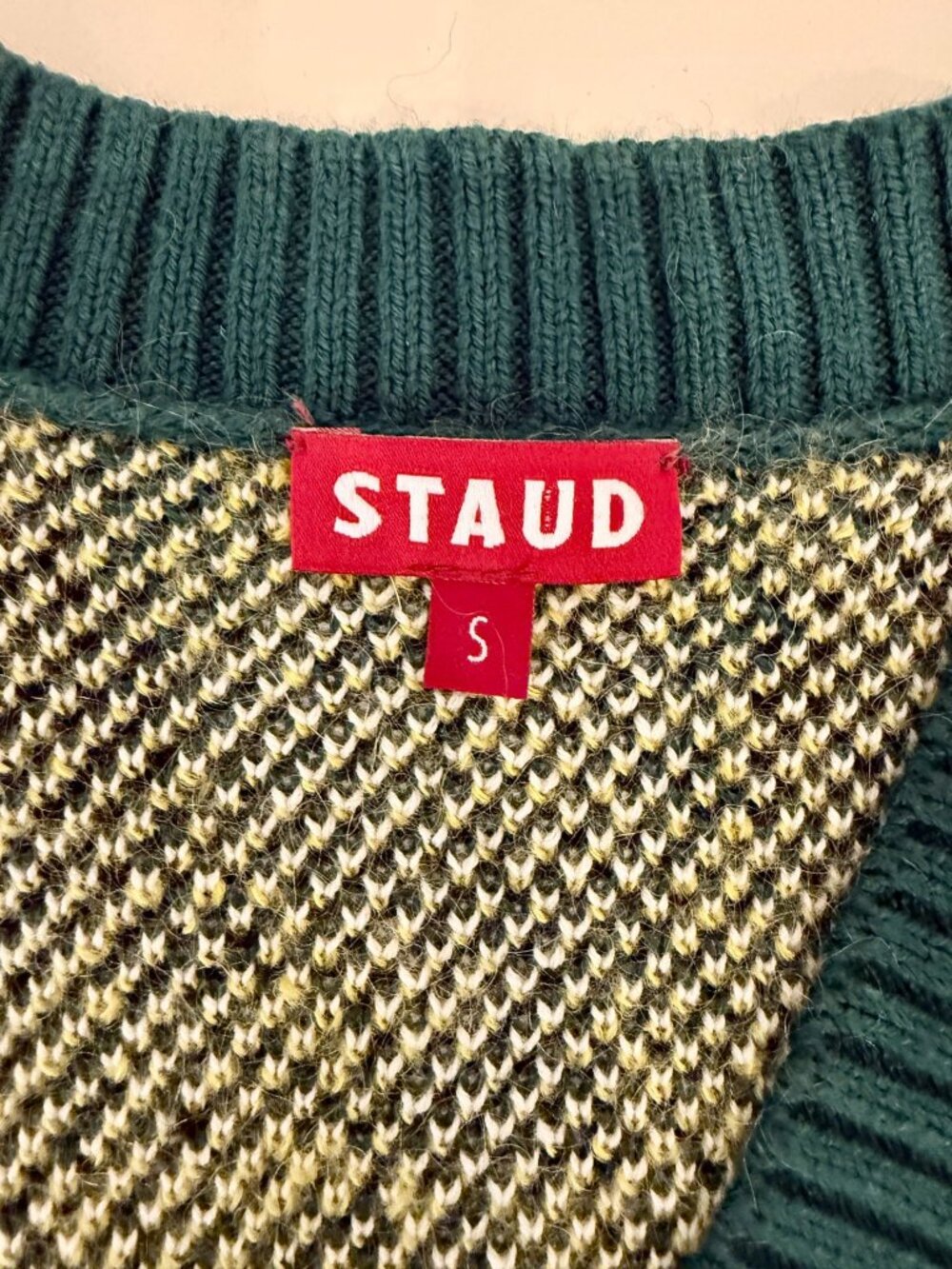 Staud Knave Cardigan in Green Cypress Argyle - Size S - Picture 5 of 8
